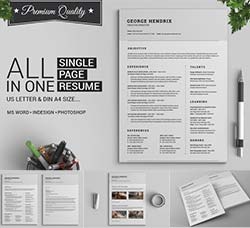 个人简历模板(INDD/DOCX/PSD)：All in One Single Page Resume Pack
